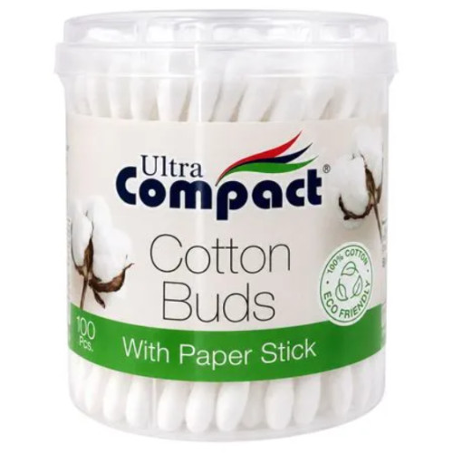 Ватні палички Ultra Compact Cotton Buds With Paper Stick, 100 шт